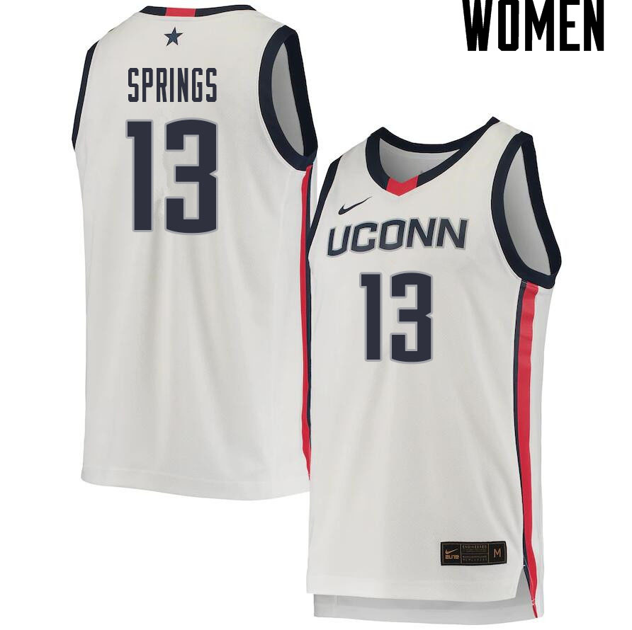 2021 Women #13 Richie Springs Uconn Huskies College Basketball Jerseys Sale-White - Click Image to Close